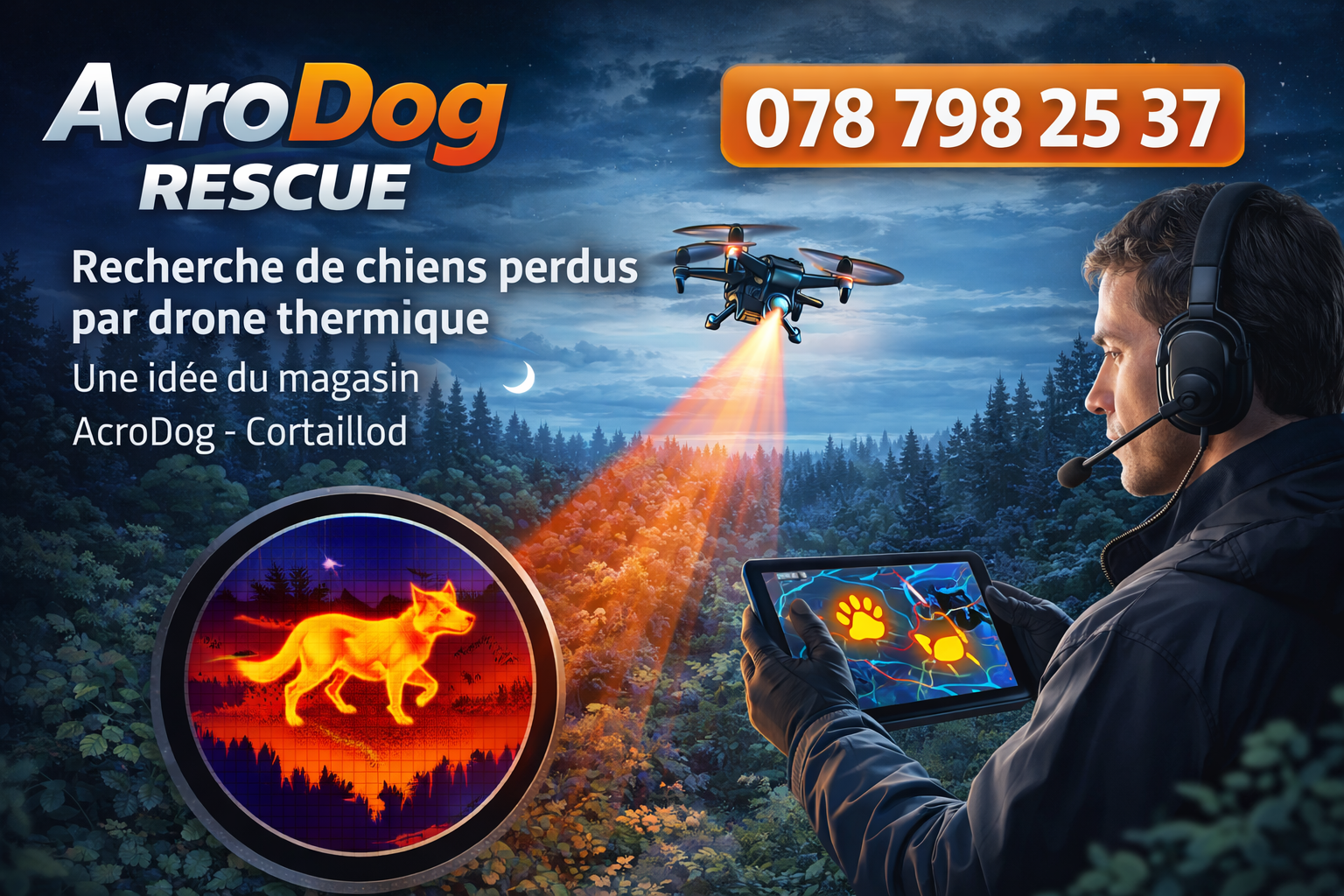 AcroDog Rescue - Recherche de chiens perdus par drone thermique